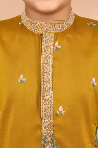 boys mustard silk kurta pajama set