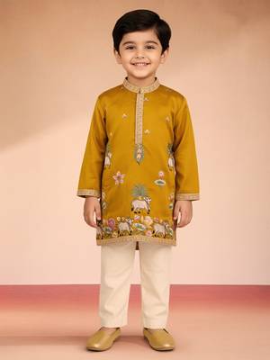 boys mustard silk kurta pajama set 3