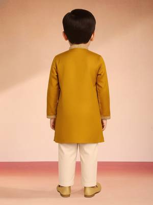 boys mustard silk kurta pajama set 4