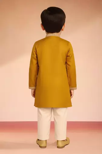 boys mustard silk kurta pajama set