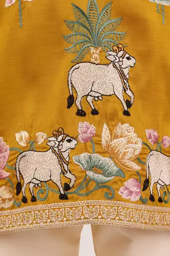 boys mustard silk kurta pajama set