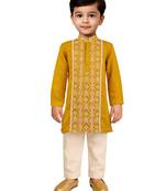  mustard satin kurta pajama set - geometric embroidery navratri