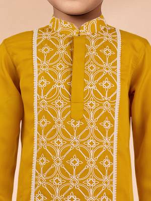  mustard satin kurta pajama set - geometric embroidery navratri 2