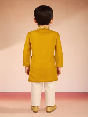  mustard satin kurta pajama set - geometric embroidery navratri 3
