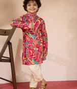  Pink cotton kurta pajama set - digital floral print navratri