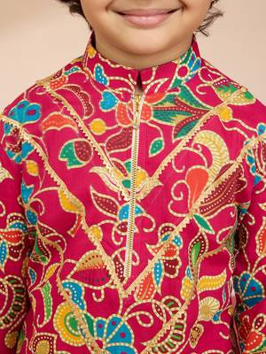  Pink cotton kurta pajama set - digital floral print navratri 2