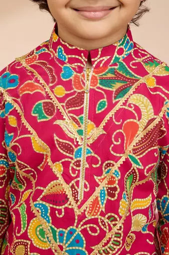  Pink cotton kurta pajama set - digital floral print navratri
