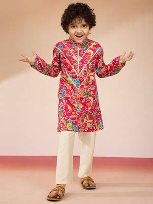  Pink cotton kurta pajama set - digital floral print navratri 3