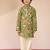 boys green cotton kurta pajama set - digital floral print navratri