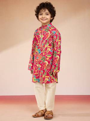  Pink cotton kurta pajama set - digital floral print navratri 4