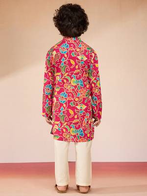  Pink cotton kurta pajama set - digital floral print navratri 5