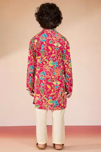  Pink cotton kurta pajama set - digital floral print navratri