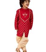  red viscose zari embroidered kurta with dhoti set - navratri special