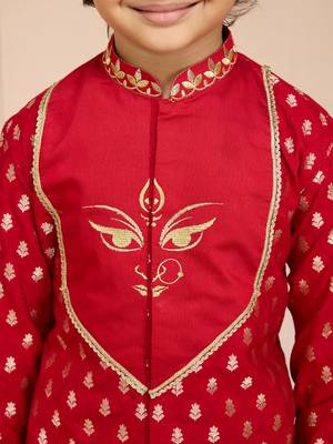  red viscose zari embroidered kurta with dhoti set - navratri special 2