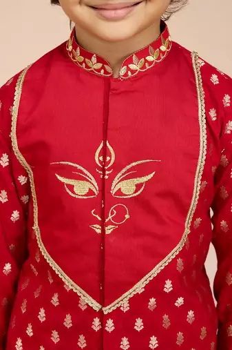  red viscose zari embroidered kurta with dhoti set - navratri special