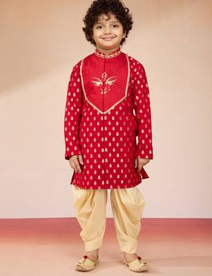  red viscose zari embroidered kurta with dhoti set - navratri special 3