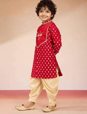  red viscose zari embroidered kurta with dhoti set - navratri special 4