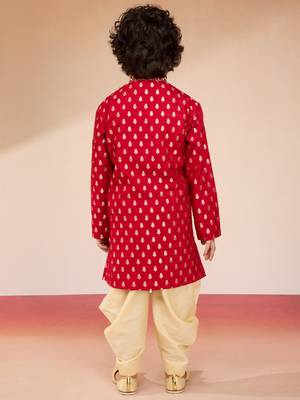  red viscose zari embroidered kurta with dhoti set - navratri special 5