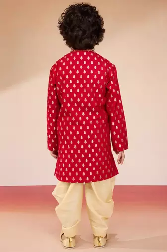 red viscose zari embroidered kurta with dhoti set - navratri special