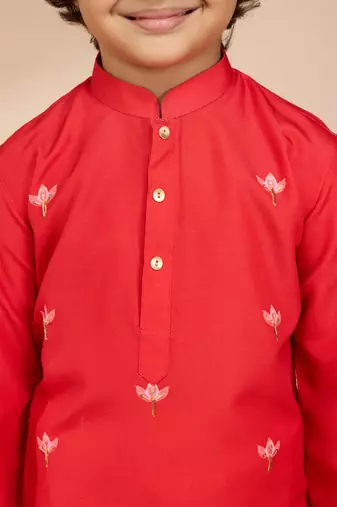  red muslin elephant print kurta with cream pyjama set