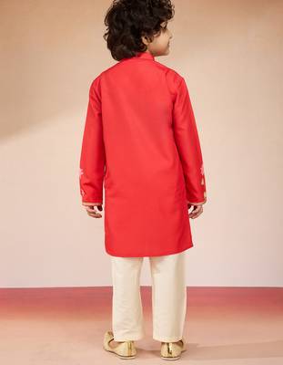  red muslin elephant print kurta with cream pyjama set 5