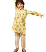  yellow rayon animal print kurta with cream pyjama set - diwali special