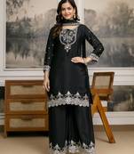 women's chinon embroidery sequence work kurta palazzo with dupatta for women