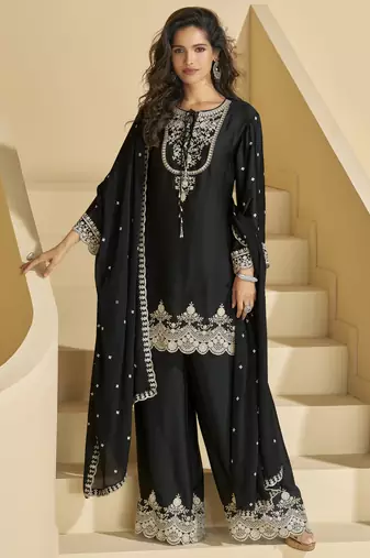 women's chinon embroidery sequence work kurta palazzo with dupatta for women