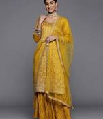 women's art silk embroidery sequence work kurta sharara with dupatta for women