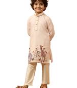  beige rayon elephant giraffe print kurta with cream pyjama set