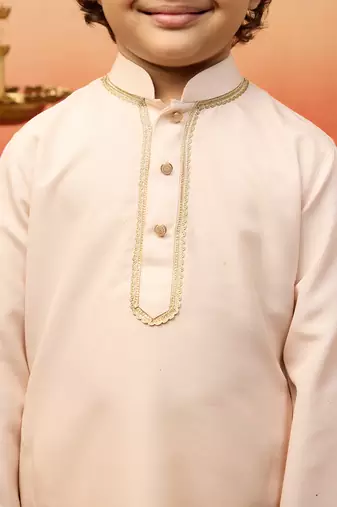  beige rayon elephant giraffe print kurta with cream pyjama set