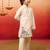 boys beige rayon elephant giraffe print kurta with cream pyjama set