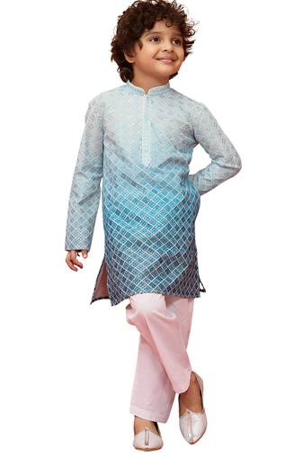 boys aqua sequin kurta pajama set - traditional embroidered navratri wear