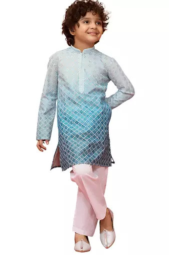 boys aqua sequin kurta pajama set - traditional embroidered navratri wear