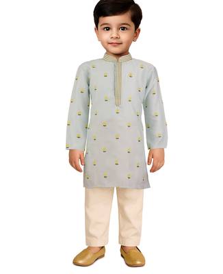  aqua satin floral kurta pajama set - premium navratri wear 1
