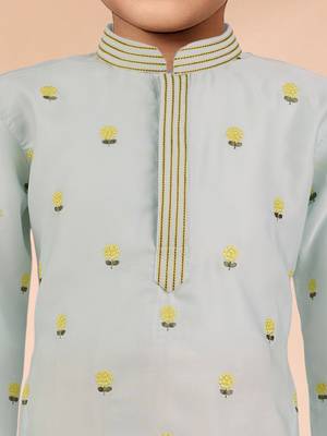  aqua satin floral kurta pajama set - premium navratri wear 2