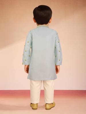  aqua satin floral kurta pajama set - premium navratri wear 3