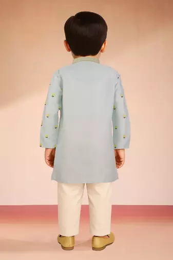  aqua satin floral kurta pajama set - premium navratri wear