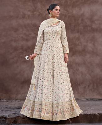 women's georgette embroidery sequence work anarkali kurta pant set with dupatta for women 1