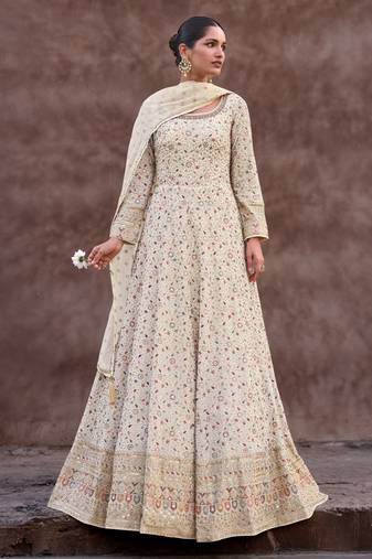 women's georgette embroidery sequence work anarkali kurta pant set with dupatta for women