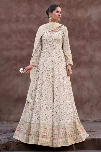 women's georgette embroidery sequence work anarkali kurta pant set with dupatta for women