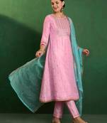 Art silk embroidery sequins kurta pant set with dupatta for women