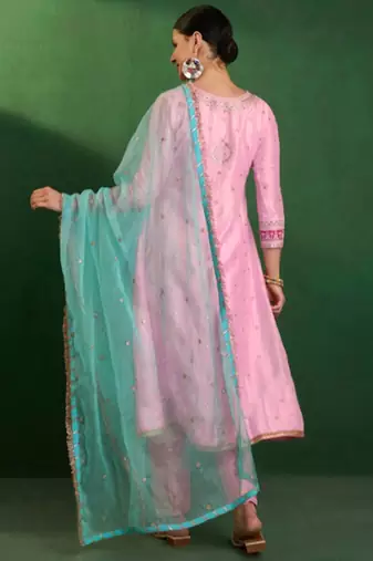 Trendmalls Art silk embroidery sequins kurta pant set with dupatta for women