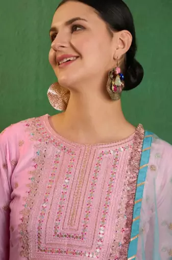 Trendmalls Art silk embroidery sequins kurta pant set with dupatta for women