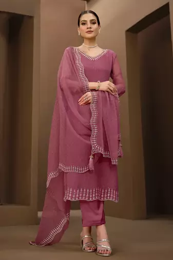 women's chiffon swarovski zarkan work kurta pant set with dupatta for women