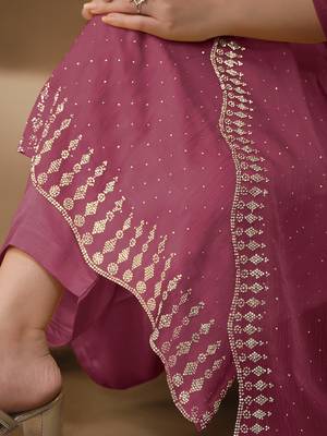 women's chiffon swarovski zarkan work kurta pant set with dupatta for women 4