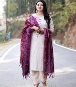 Off White South Cotton Kurta Set with Embroidery & Contrast Khadi Silk Dupatta