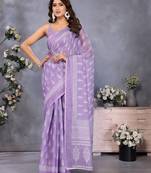 ready to wear lavender ethnic motifs printed saree with unstitched blouse