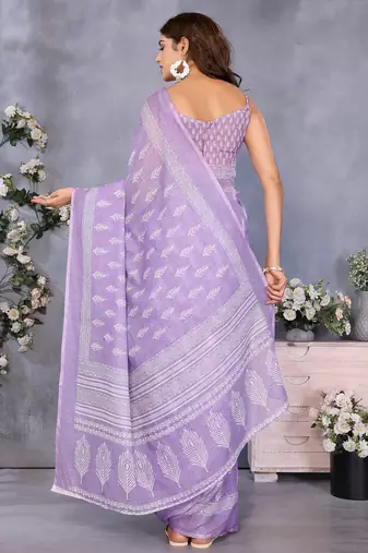 pre draped lavender ethnic motifs printed saree