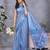 Light blue ethnic motifs printed ready to wear saree with unstitched blouse